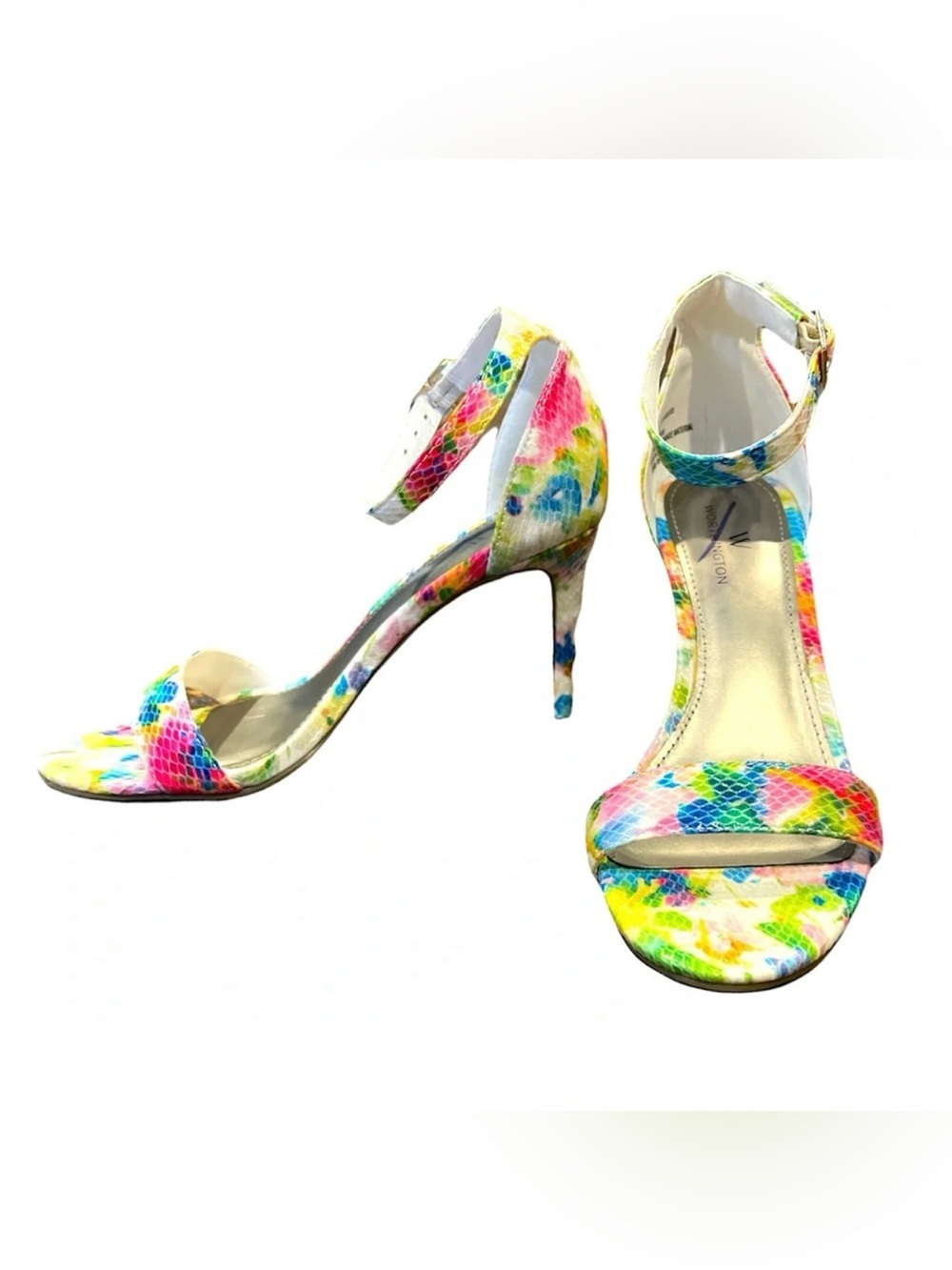 Worthington Bristol neon rainbow open toe ankle strap heel sandal size 6